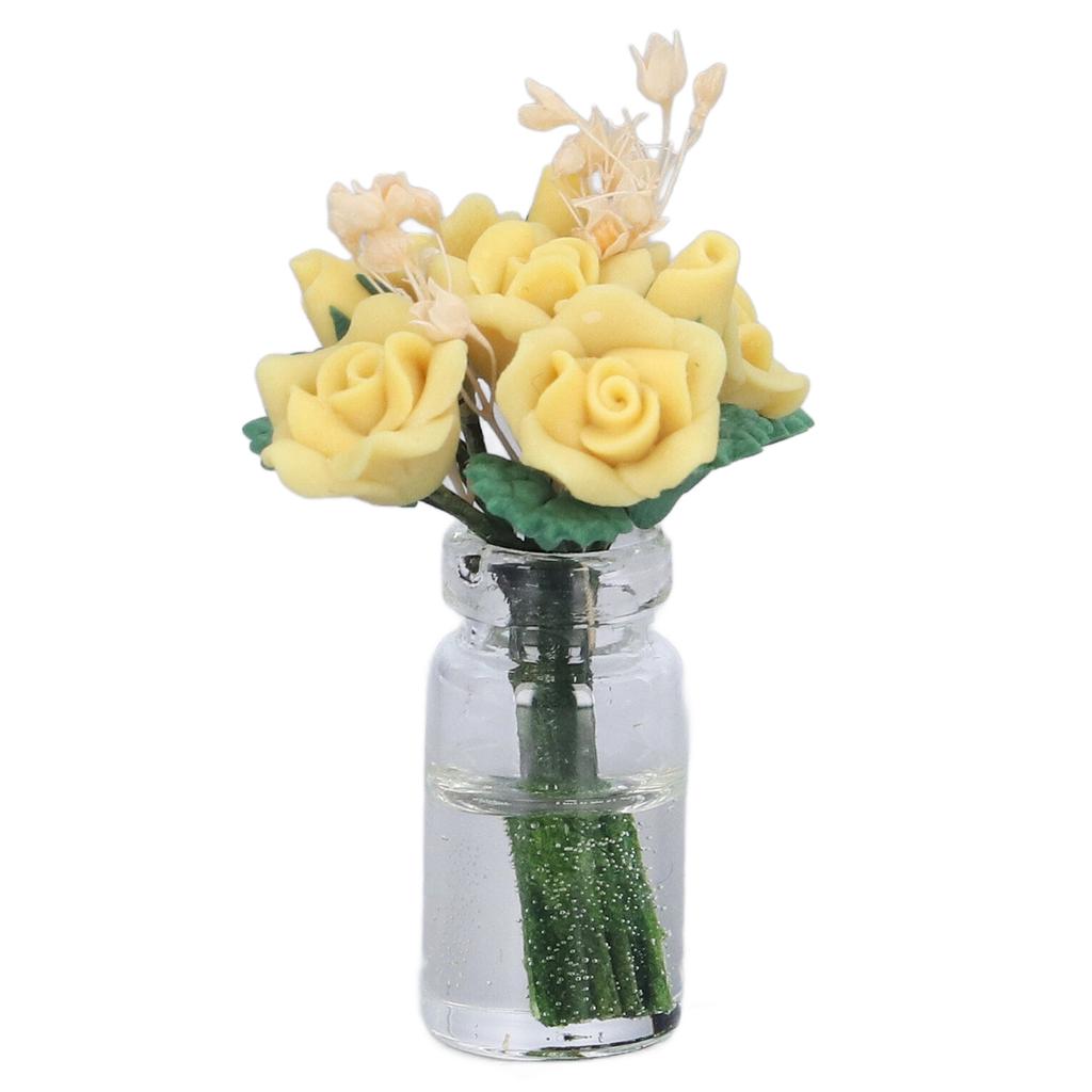 1:12 Dollhouse Yellow Rose Model Cute Simulated Miniature Clay Flower Decoration Accessories Gift