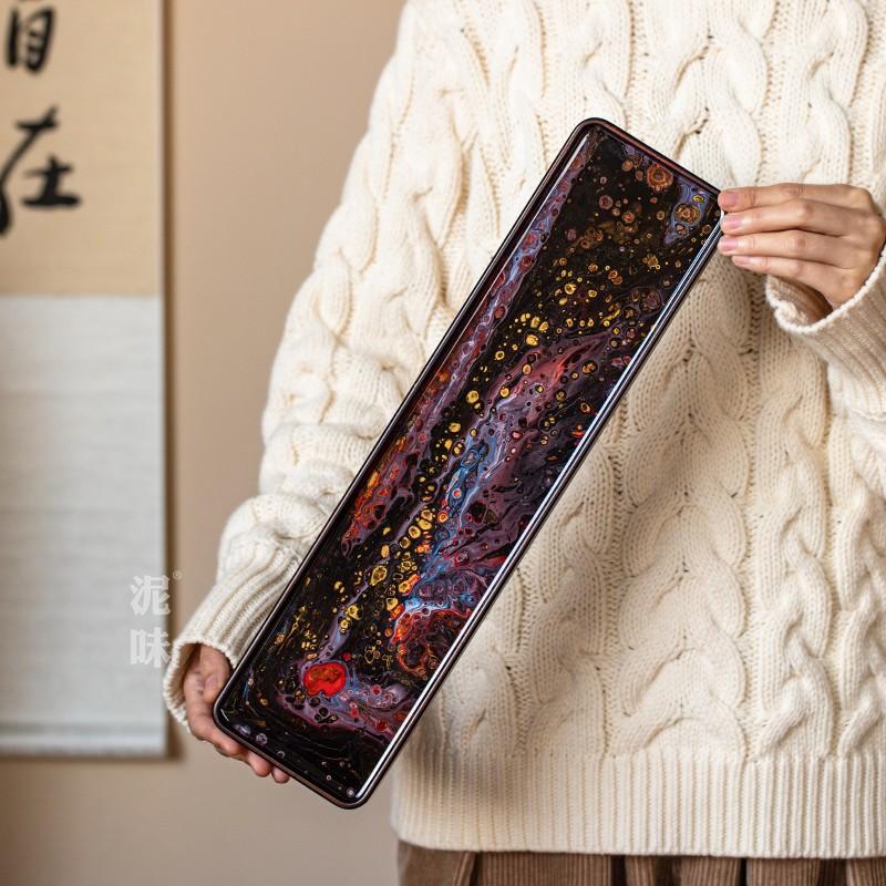 Поднос для чая из цельного дерева из смолы, антикварный лак, бытовой поднос из сухой пены, набор для кунг-фу, поднос с принадлежностями, изолированный коврик