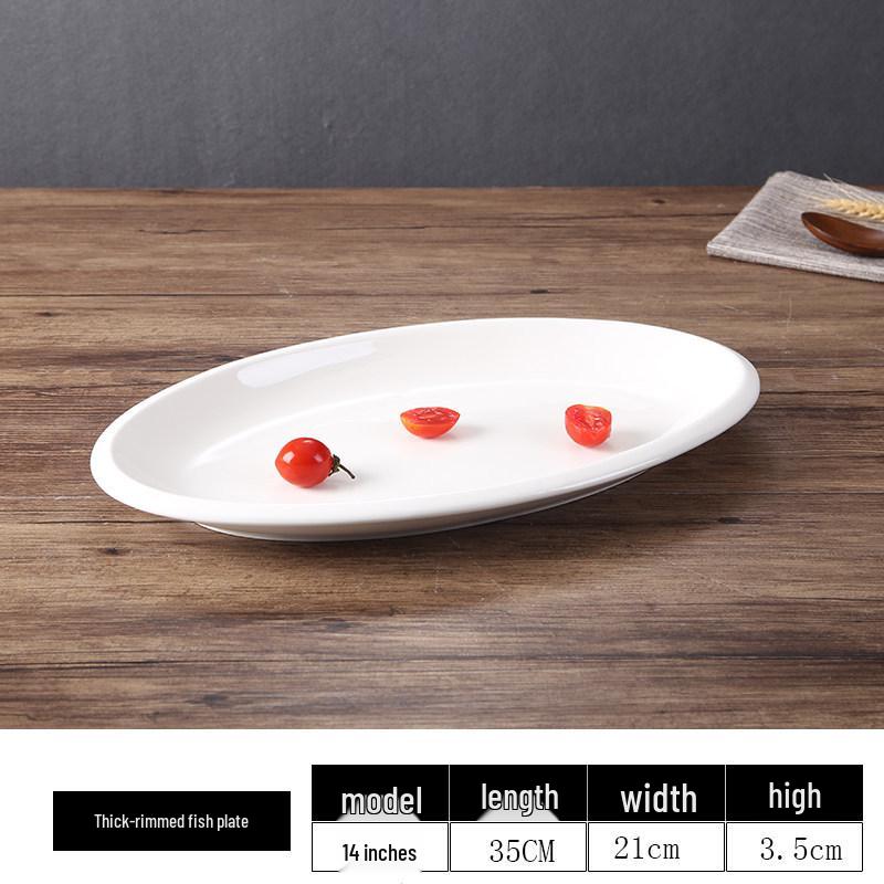 Extra Large Thickened Oval Ceramic White Steaming Fish Plate for Restaurants