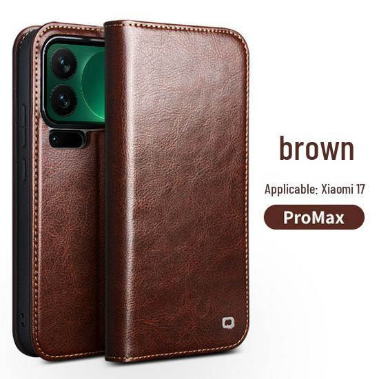 Чехол-книжка Chali из натуральной кожи для Xiaomi 17 Pro Max со подставкой и защитой объектива