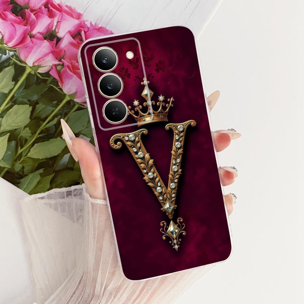 Чехол для Realme 14x 5G Индия Чехол RMX3940 Прозрачный Роскошная Корона Буквы А-Я 2D Плоский Узор Мягкий Чехол для Телефона