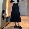 Women's High-Waist Gray Wool A-Line Skirt - Autumn/Winter Pleated, Elegant Slim-Fit.