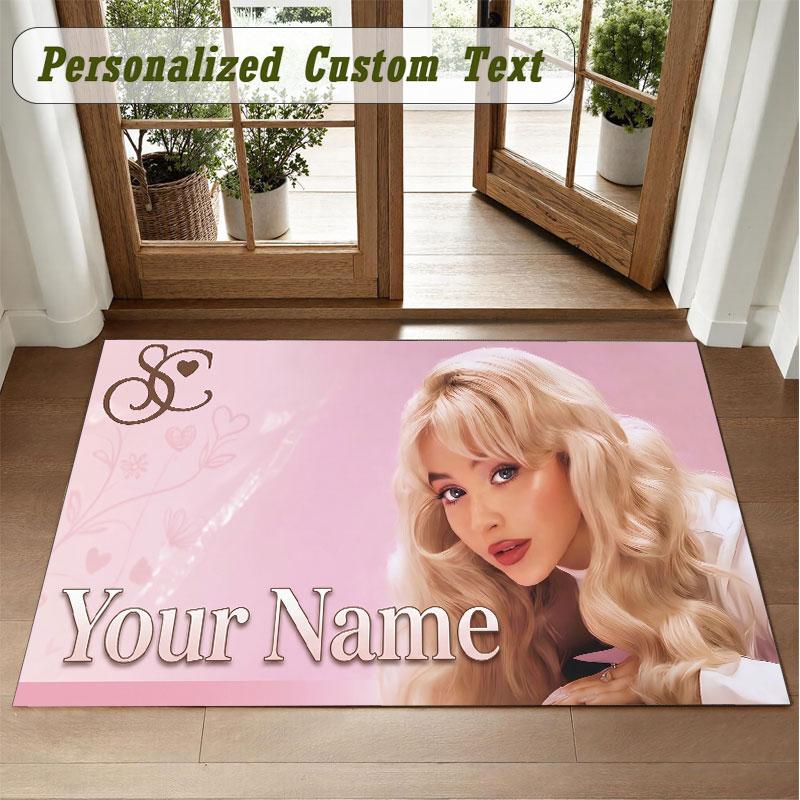 Crystal Velvet Square Rug Custom NameSabrina Carpenter Pattern Non Slip Home Floor Decor Rug