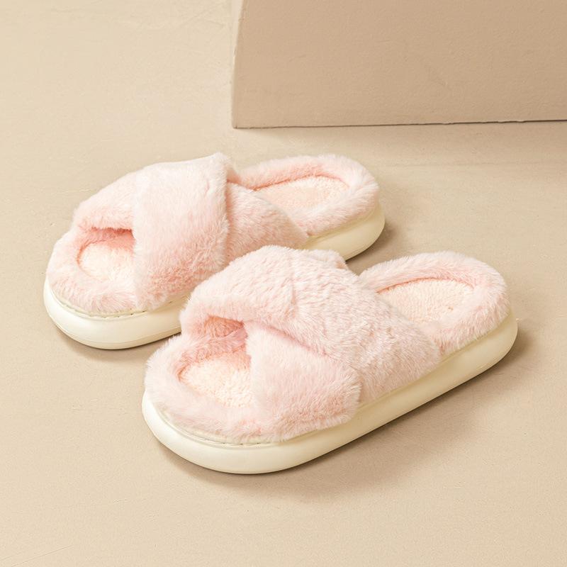 New Cotton Slippers Autumn and Winter Thickened Plush One-word Cotton Slippers Home Indoor Non-slip Warm Fashion Fluffy Drag Girl