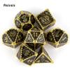 7 Pcs Black Golden Dragon Metal Dice Solid Metal Polyhedral Dice Set Suitable for Role-Playing RPG  Board Game Card Game