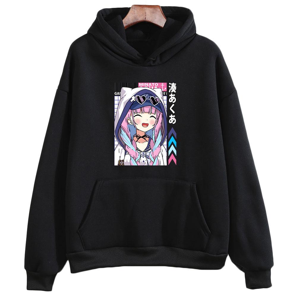 Minato Aqua Hololive Hoodie Long Sleeve Nakiri Ayame Vtuber Sweatshirts Women Cartoon Printed Pullovers with Hooded Streetwear