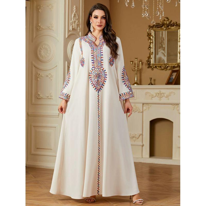 New Arrival Middle East Dubai Embroider Loose Robe Dress Embroidered Long Robe Dress