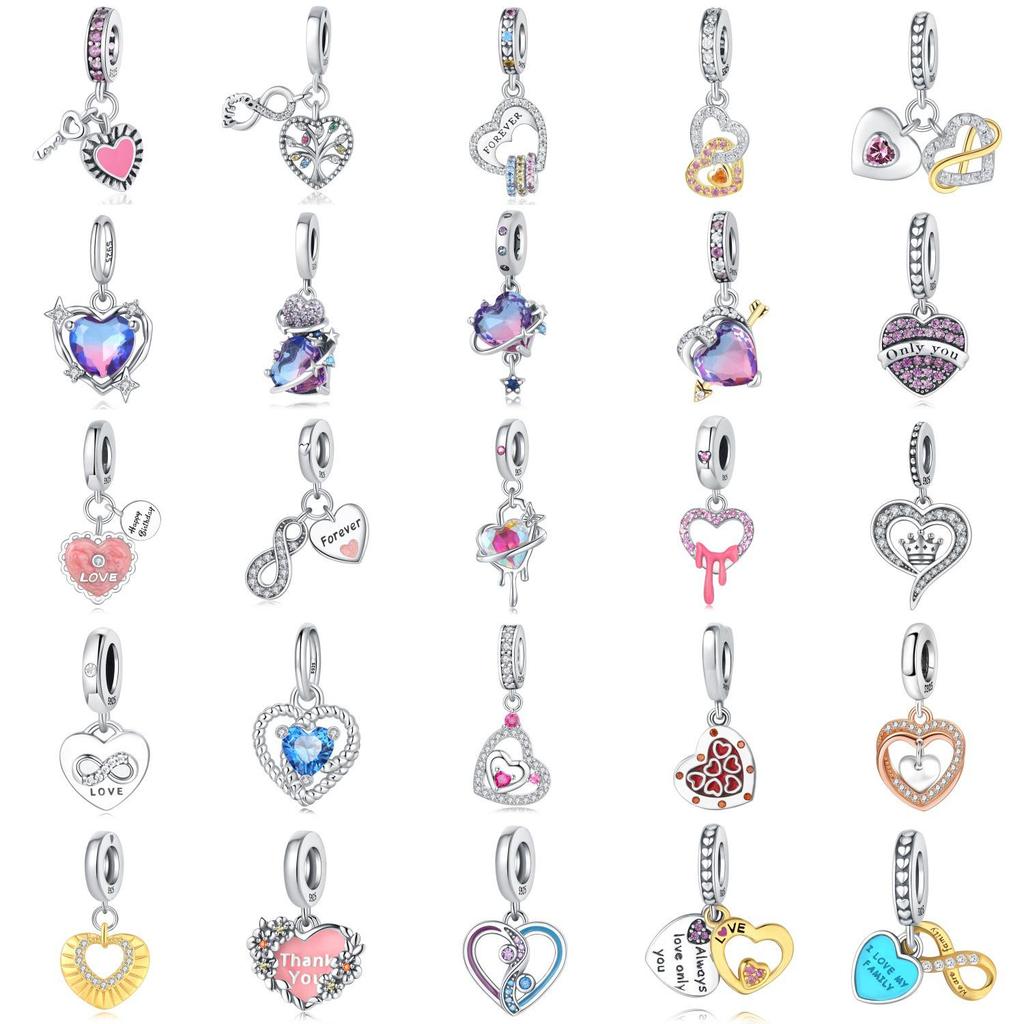 Sterling Silver S925 Heart Tree of Life Planet Pendant Charm for DIY Bracelets