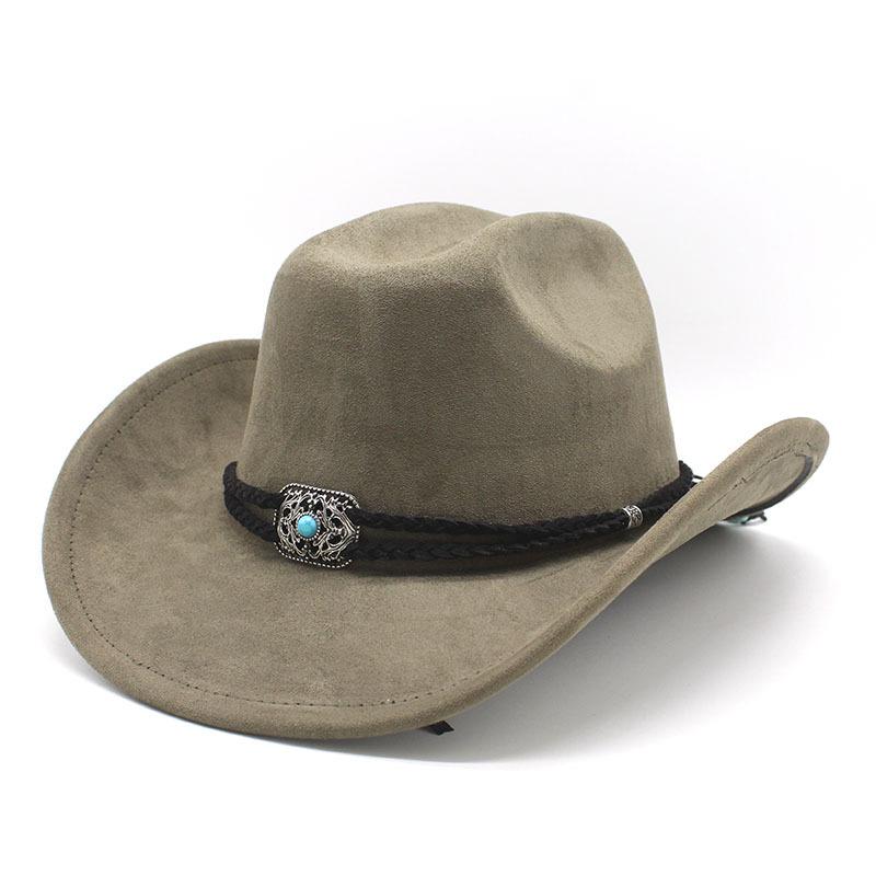 Suede Upturned Edge Western Cowboy Hat Men And Women Outdoor Travel Hat Rolled Brim Ethnic Style Top Hat Felt Hat