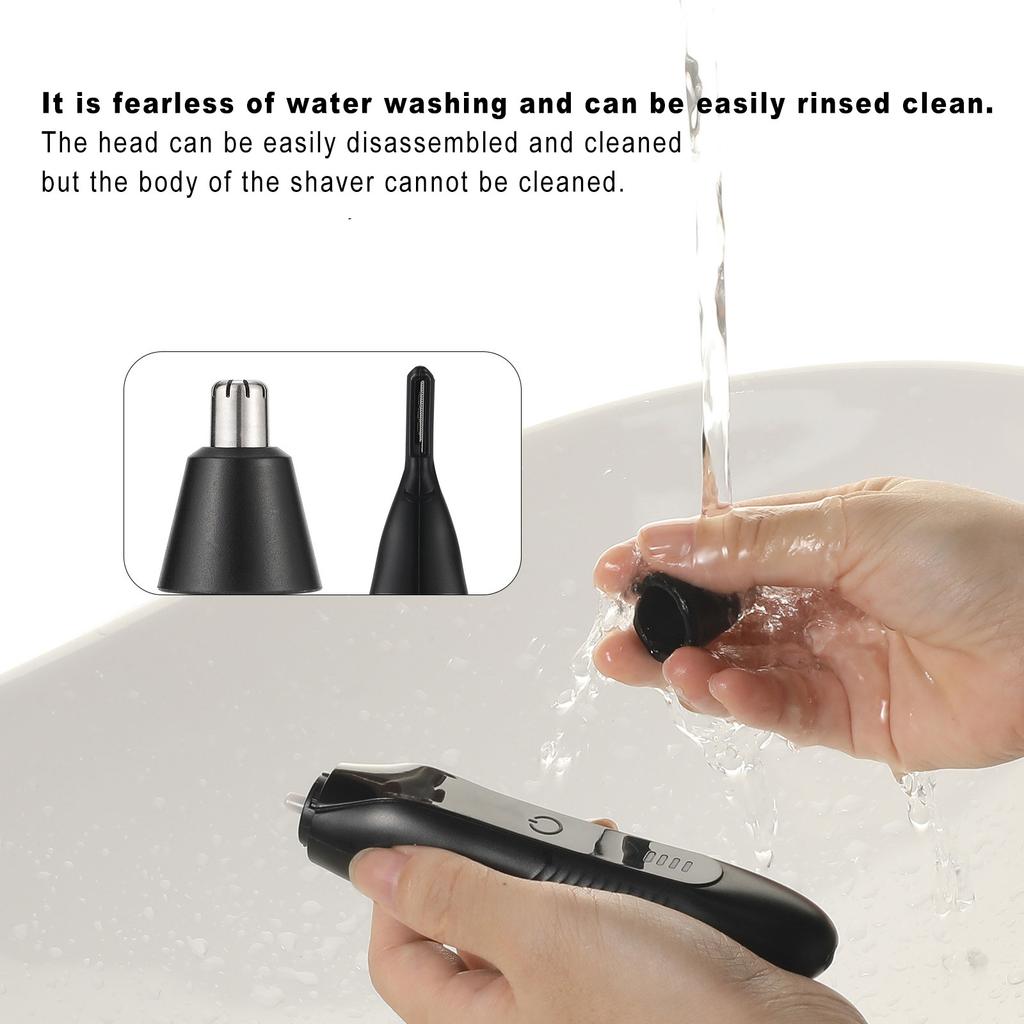 2-in-1 Electric Nose Hair & Eyebrow Trimmer - Rechargeable, Detachable Washable Head, 50-Day Battery Life