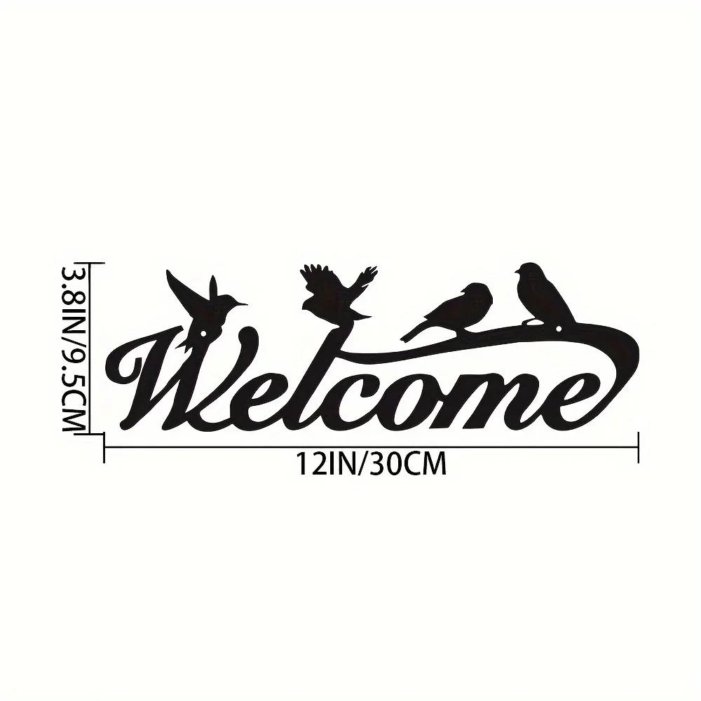 1pc Birds Welcome Sign Metal Wall Art - Bird Silhouette Sculpture. Metal Ornament Sign. Bird Lover Gift. Artwork.