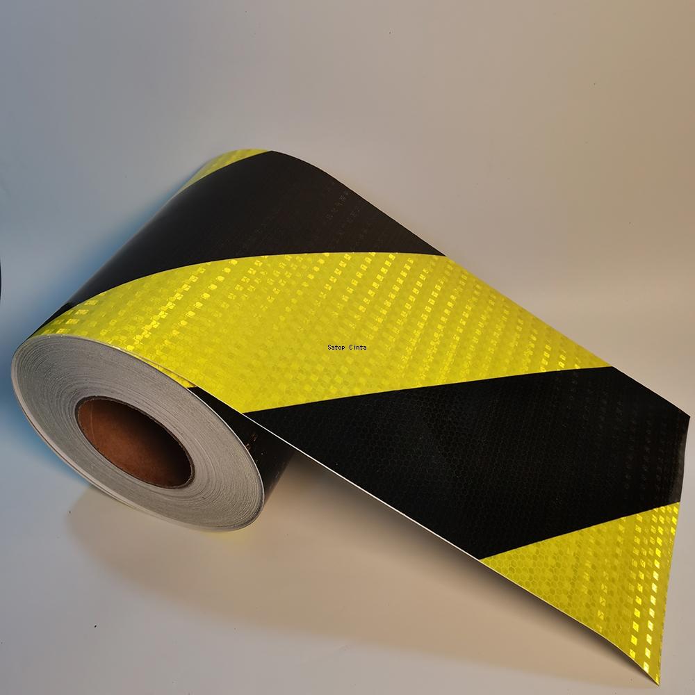 8Inchx16FT Waterproof Reflective Twill Tape Fluorescent Yellow-Black Adhesive High Visibility Warning Safety Conspicuous Sticker