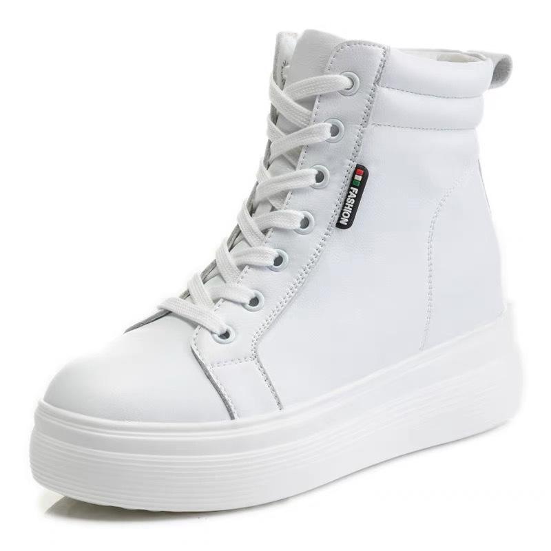 Осень и зима новая толстая подошва универсальные теплые увеличивающие рост повседневные женские хлопковые туфли модные короткие ботинки шнуровка молния высокий верх женские туфли