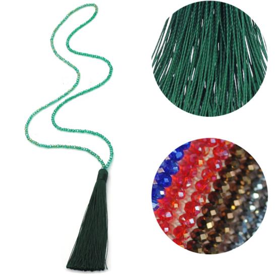 Модное женское ожерелье с кисточкой-подвеской, из искусственного хрусталя, с бусинами, длинное, ювелирное украшение, подарок