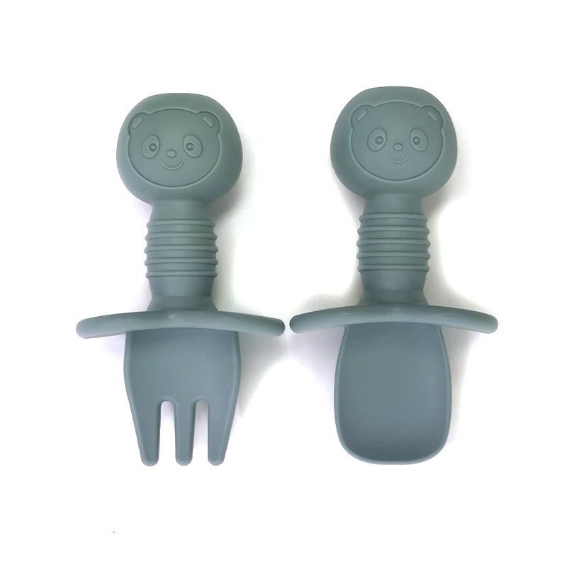 Cartoon Little Bear Silicone Fork and Spoon Set for Children's Eating Training