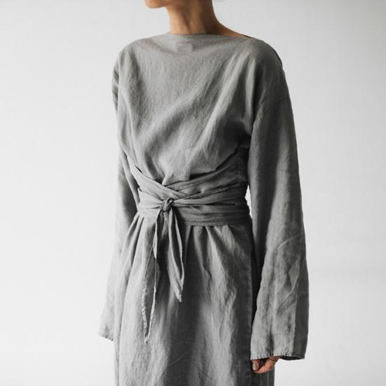 Женское платье макси с вырезом «бато» и длинным рукавом, со свободной талией, на шнуровке, длинное платье, однотонное, свободное, тонкое, повседневное, платье