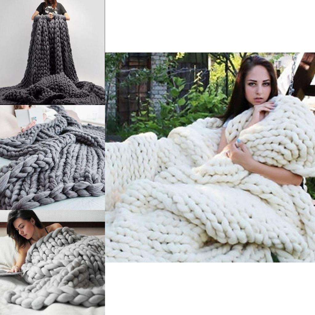 Large Soft Chunky Knitted Thick Wool Blanket With Versatile Colors For Cozy Comfort