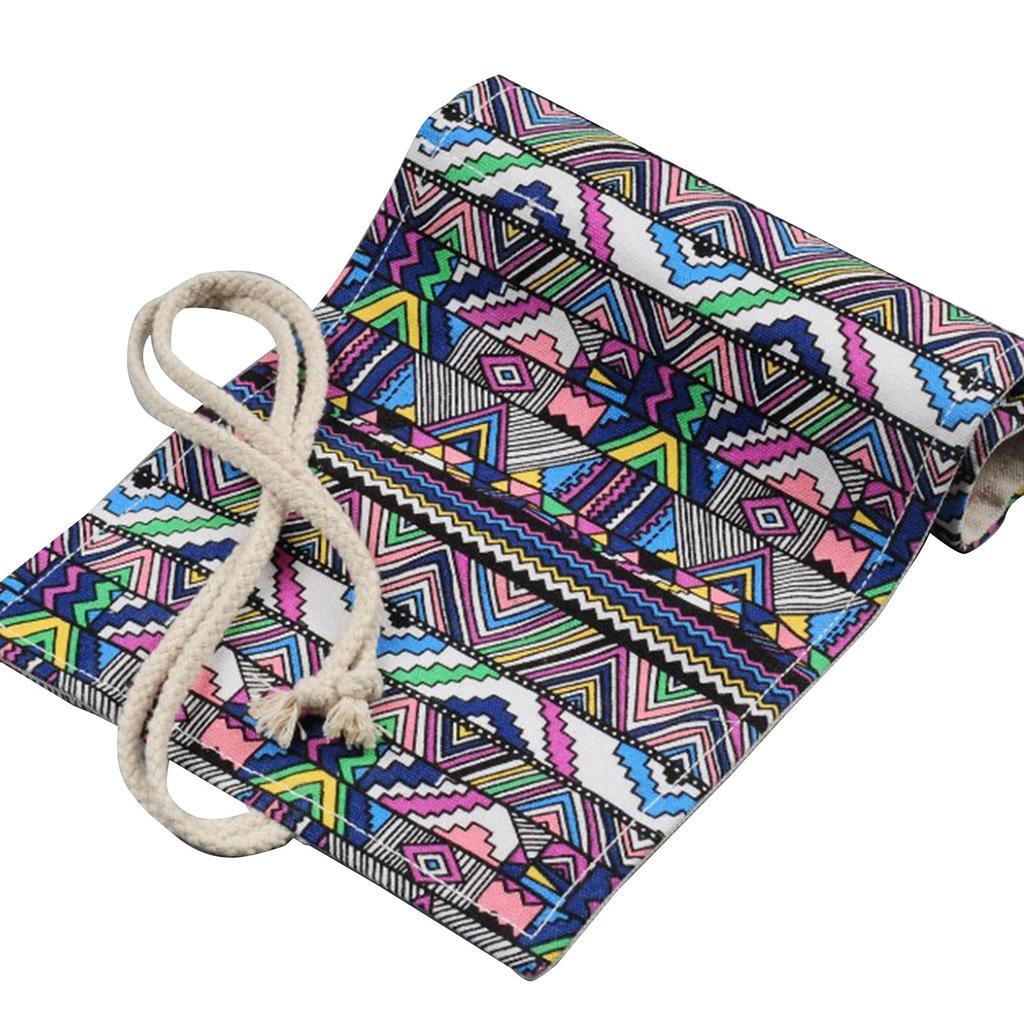 Pencil Wrap Roll Up 72 Slots  Ethnic Style Soft Thick Canvas Pen Curtain for Artist Author Chi
