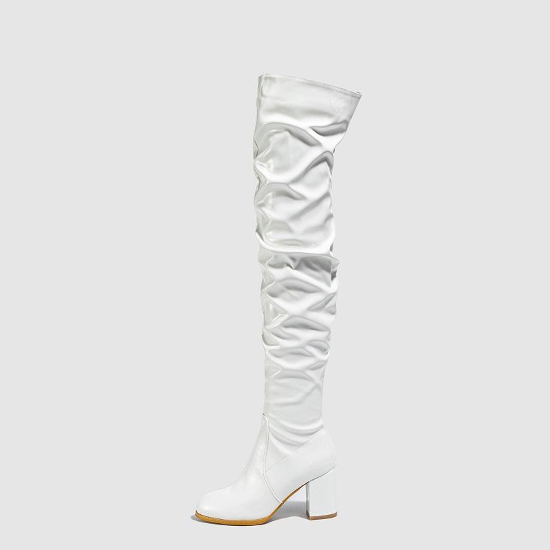 Eilyken Winter Patent Leather Women Over-the-knee Boots Fashion Nightclub Round Toe Zip Booties Square High Heels Ladies Shoes