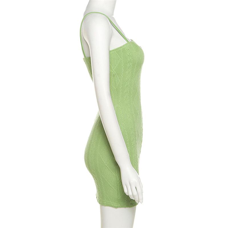 Женское модное элегантное уличное мини-платье на бретельках, новые летние однотонные зеленые вязаные эластичные тонкие офисные женские платья