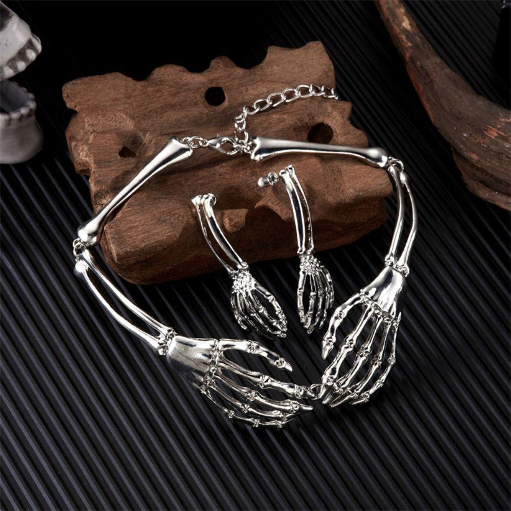 Хип-хоп цепи Ювелирный набор Скелет Хэллоуин Панк Ожерелье Серьги Праздничные аксессуары