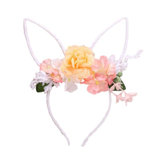 Ободок для волос с цветочным декором, дизайн с заячьими ушками, повязка на голову, косплей, реквизит для дня рождения, фотосессии, пасхальная вечеринка, головной убор