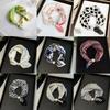 Fashion Pearl Buckle Silk Scarf Printed Soft Neck Scarf Lightweight Thin Neckerchief Women