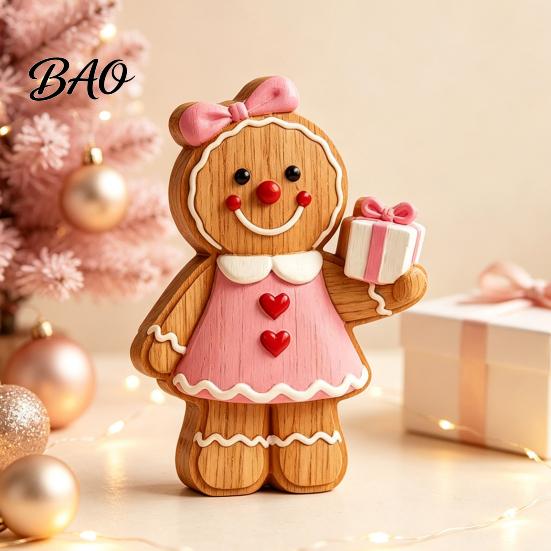 Wooden Gingerbread Man Ornaments Christmas Ornament, Hand Painted Vintage Tabletop Durable Wood Figurines Figurine, Rustic Holiday Decor for