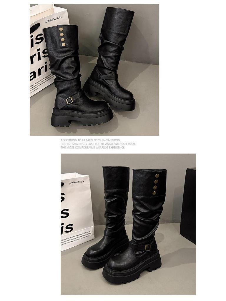 Vintage Brown British Chunky Heel Over-the-Knee Slimming Boots for Women - 2025 Autumn/Winter Collection