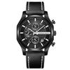 HANNAH MARTIN Original TOP Brand Black Quartz Watch Men Leather Strap Sports Fashion Multifunctional Timing Movement Man Watch