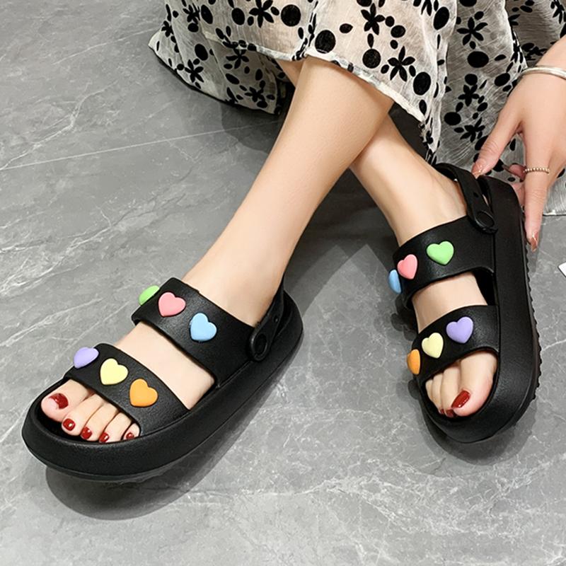 Lucyever Heart Decoration Platform Sandals for Women Summer 2024 Eva Soft Sole Baech Slippers Woman Anti-Slip Pink Slides Shoes