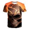 Evil Knight Skull Printed Short Sleeved T-shirt with Flame Pattern Skull Personalized Clothes for Men