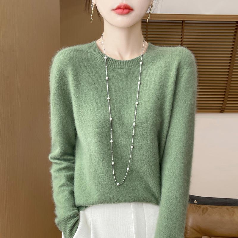 INDFS Женская мода Повседневный Осень Зима Однотонный Принт Длинный Рукав О-Образным Вырезом Свитера