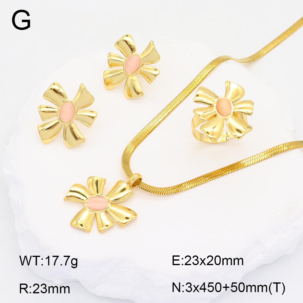 Stainless Steel Gold Flower Set Women 4pcs Necklace Earrings Bracelet Ring Cubic Zirconia Luxury Wedding Party Anniversary Gift