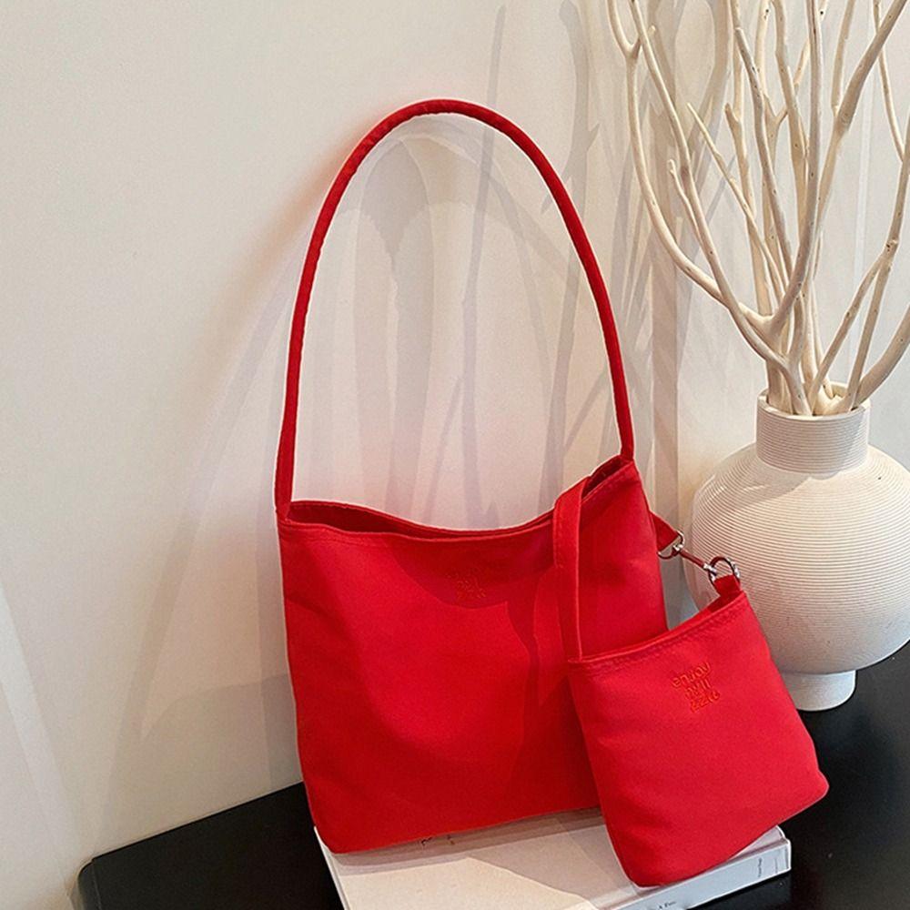 Korean Style Embroidery Letter Underarm Bag Handbag Cloth Shoulder Bag Simple Nylon Tote Bag Women