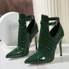 Liyke сексуальные зеленые туфли со змеиным принтом из кожи с острым носком для вечеринок и стриптиза на каблуках, ботильоны для женщин с пряжкой на ремне, весна-осень, туфли-лодочки