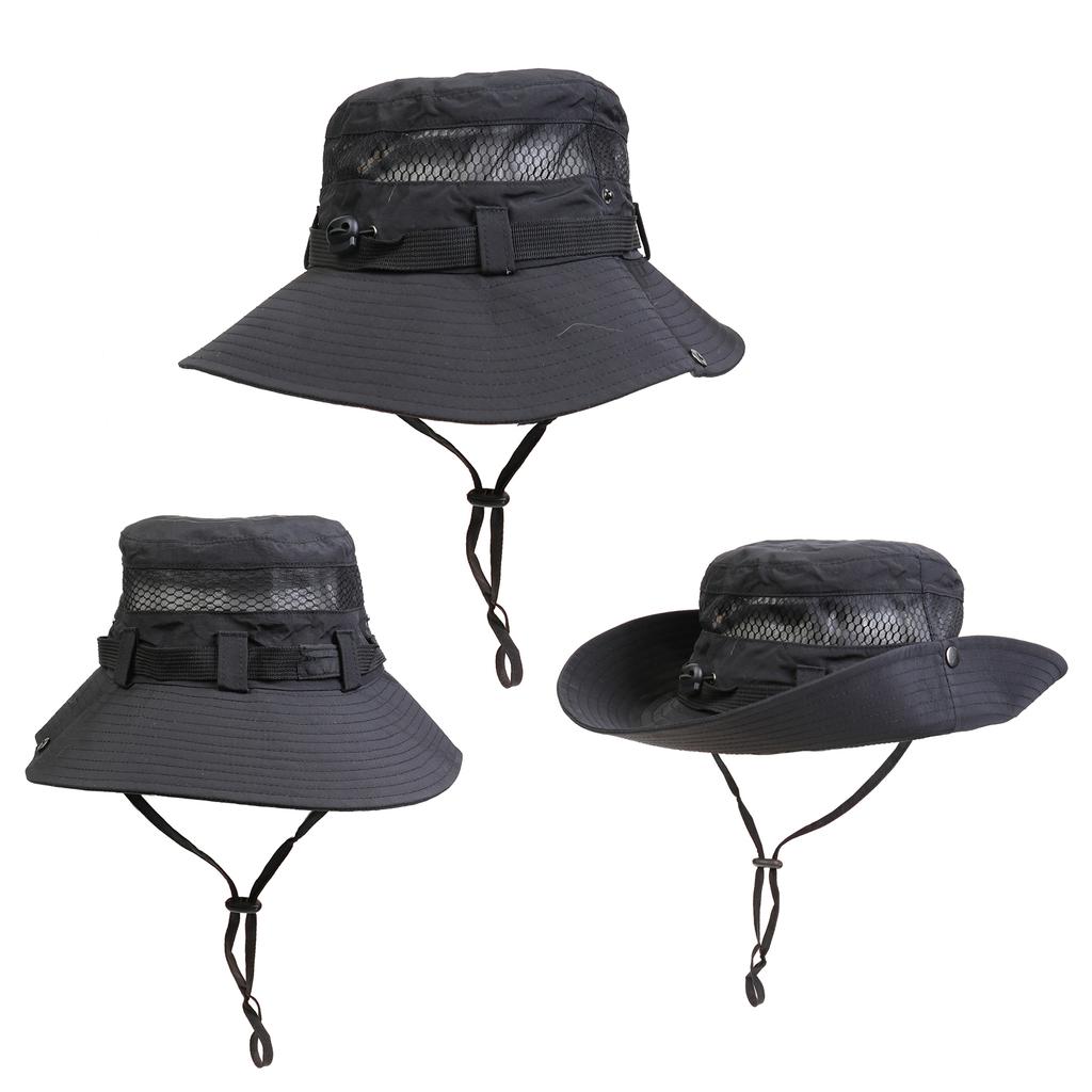 Western Cowboy Style Outdoor Sun Hat, Foldable Polyester Wide Brim Fisherman Cap, Breathable Mesh Anti-UV Camping Travel Hat for Men & Women