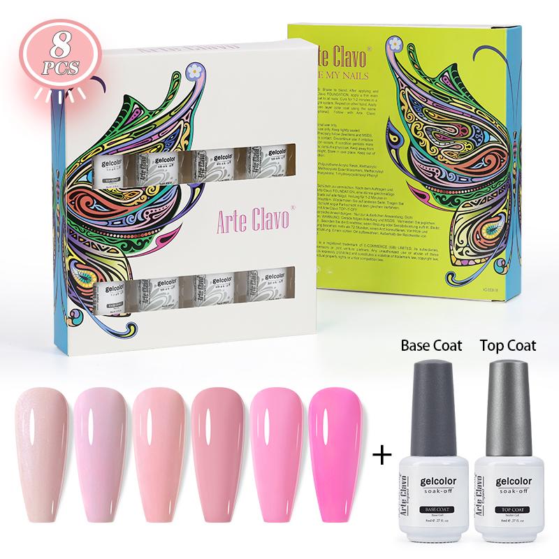 Arte Clavo 8 бутылок/набор, высококачественный блестящий гель-лак для ногтей для маникюра, гель-лак для дизайна ногтей, верхнее базовое покрытие, лак