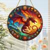 Window Hanging Pendant with Lanyard Realistic Dragon Printing Round Shape Sun Catcher Home Office Garden Decoration Panel Pendant