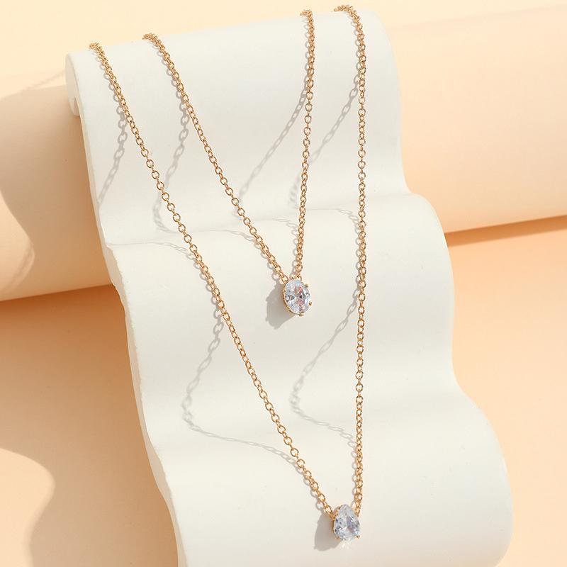 Elegant Waterdrop Rhinestone Pendant Necklaces for Women Ladies Luxury Double-Layer Stacking Fine Chain Necklaces Jewelry Gifts