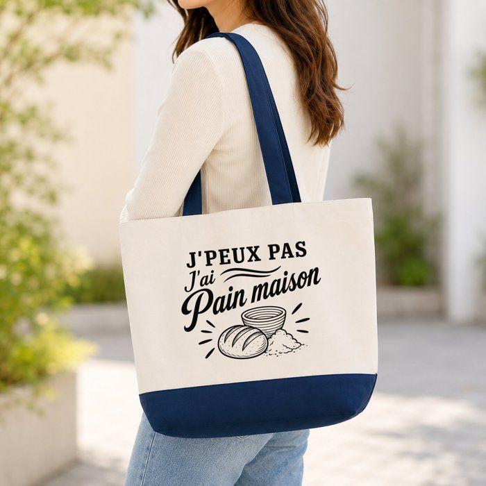 Sac de courses - PLANETEE - Grand Sac Cabas Fond Bleu - Toile coton 170 g/m² - 27 L (45×40×15 cm) - Anses coton