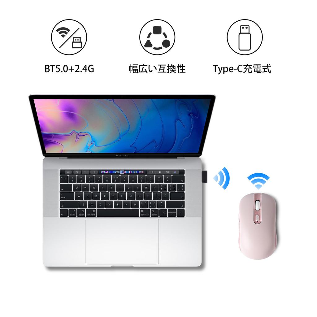 Wireless Bluetooth and USB Compatible with Microsoft and Pink Mouse, 2.4GHz Compatible, Quiet, Rechargeable, Optical, Compact, Portable, Cordless,