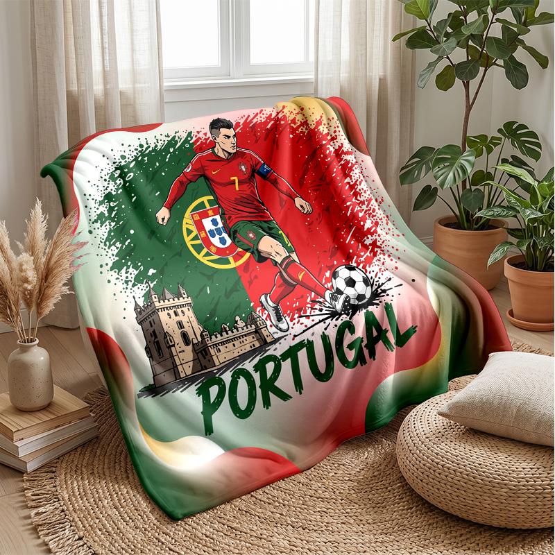 Portugal Football Printed Flannel Blanket Skin Friendly Warm Decorative Throw for Indoor Couch Bed Daily Use