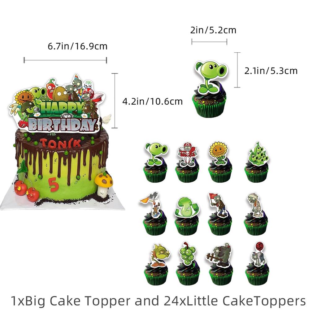 Plants Zombies Birthday Decoration Party Set Plants Zombies Game Character Green Anime Children Cute Funny Boys Girls Happy Birthday Garland Banner