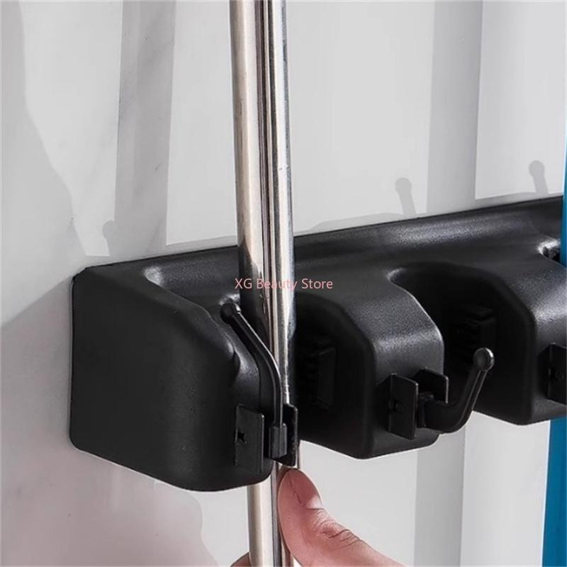 Держатель для швабры настенный многофункциональный черный на 3/4/5 позиций, полка для хранения швабры и веника, для дома, кухни, волшебный пластиковый держатель для швабры