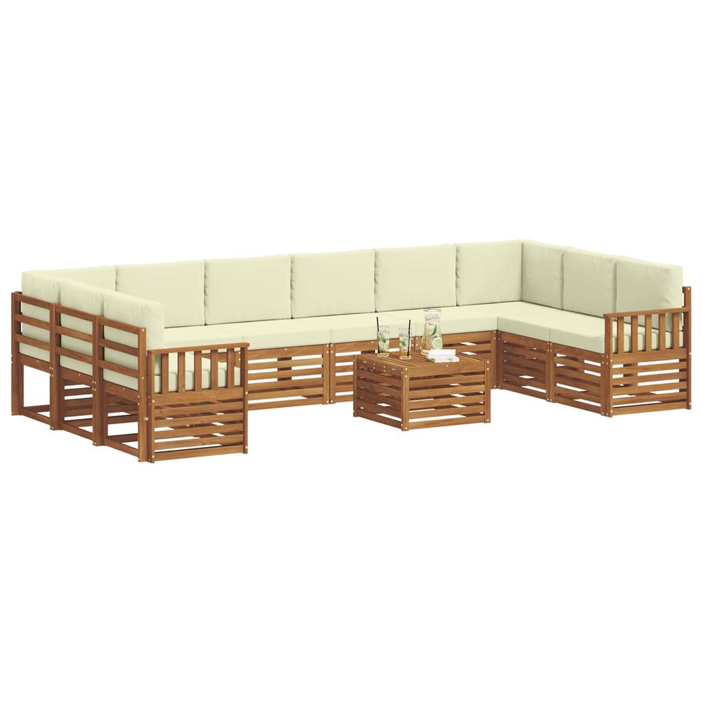 Outdoor Sofa Set 11 pcs Natural & Cream Solid Acacia Wood