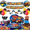 Monster Truck Birthday Party Supplies,119pcs Monster Machines Party Plates and Napkins Cups Table Cloth Banner Balloons Cake Topper Ect