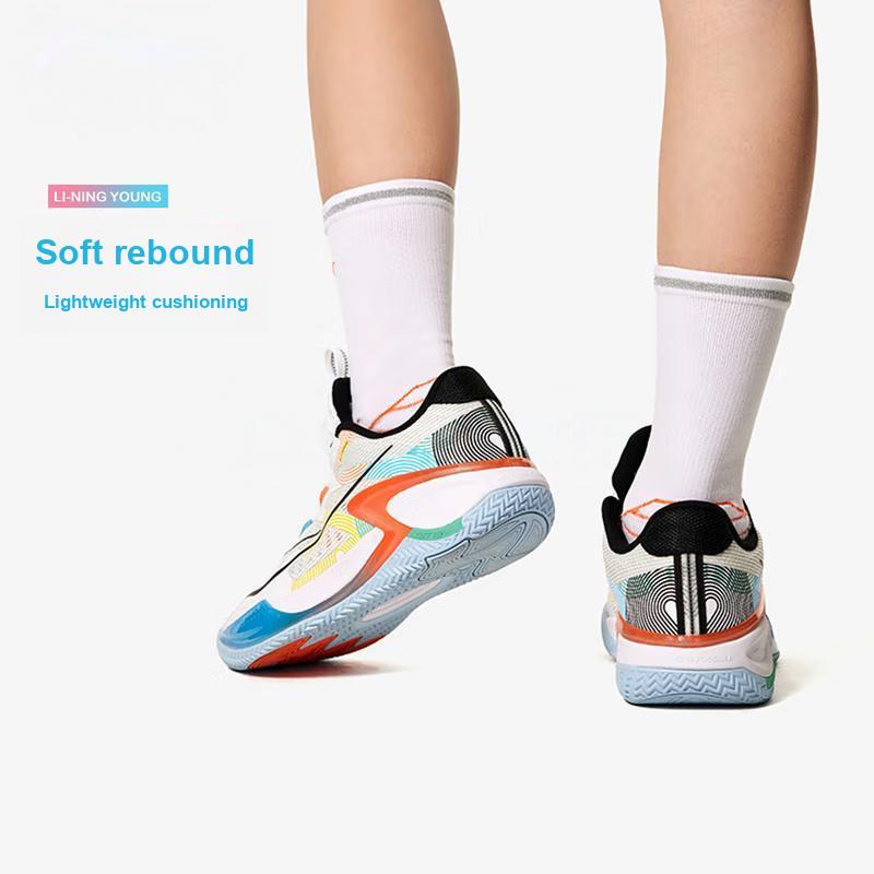 Баскетбольные кроссовки Li Ning Kids из искусственной ткани, легкие, удобные, нескользящие, прочные, с низкой посадкой, детские кроссовки Standard-White YKBU075-1