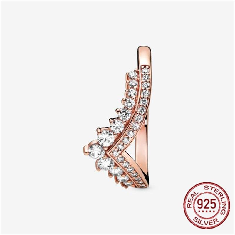 Классическое кольцо из 100% стерлингового серебра 925 пробы с изображением коронованной принцессы, косточки желаний, сверкающие кольца из фианита для женщин, помолвочные украшения на годовщину свадьбы