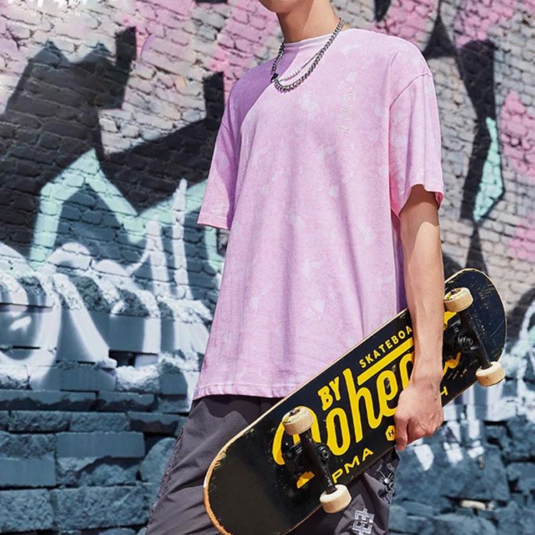 Футболка мужская с коротким рукавом и круглым вырезом Li Ning X Erik Ellington Collaboration Signature Series с вышитым логотипом, розовая AHSR981-1